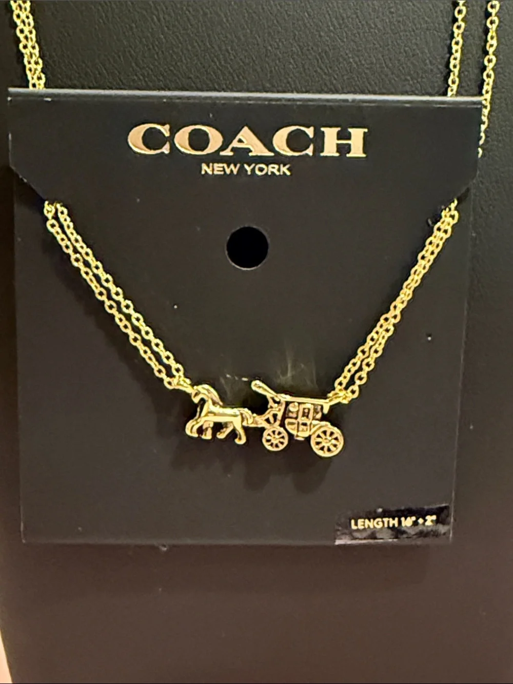 COACH | Gold Plated Traditional Logo Horse & Carriage Pendant Necklace